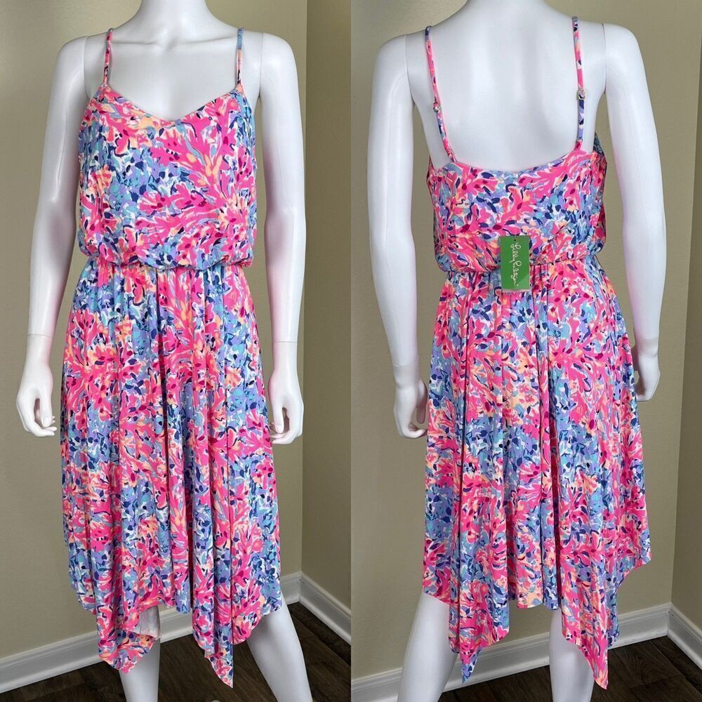 Lilly Pulitzer Women's Size S Dominica Coco Coral Crab NEW Midi Dress Resortwear
